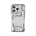 Metallic silver silicone phone case with transparent inner shell for iPhone 15 series
