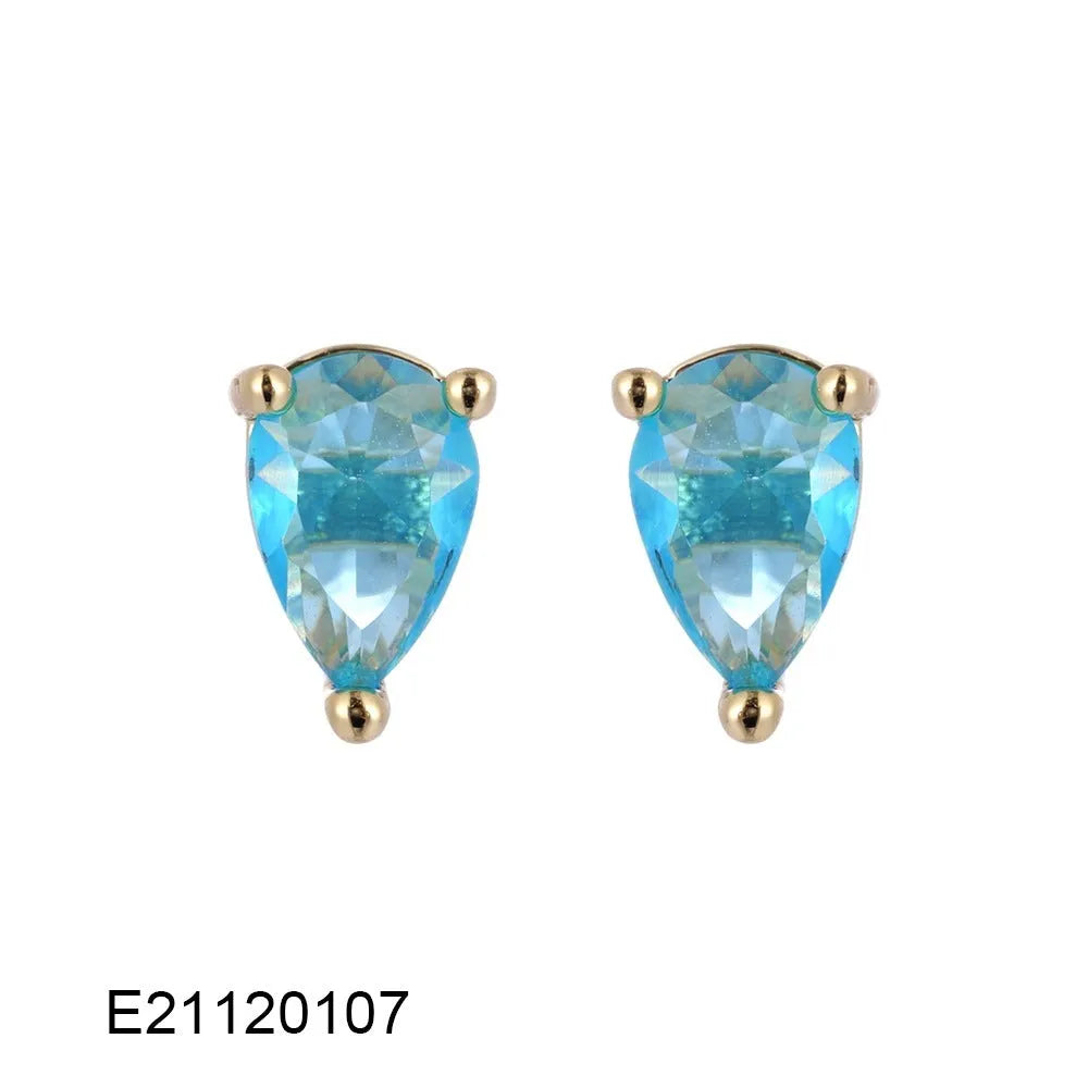 Gold-plated drop earrings with pear shape and zircon stones in candy colours on copper.