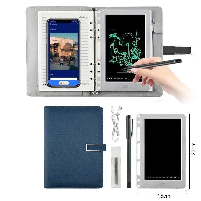 85-inch electronic writing pad with stitching appearance in black, dark blue, or sky blue with smart pen