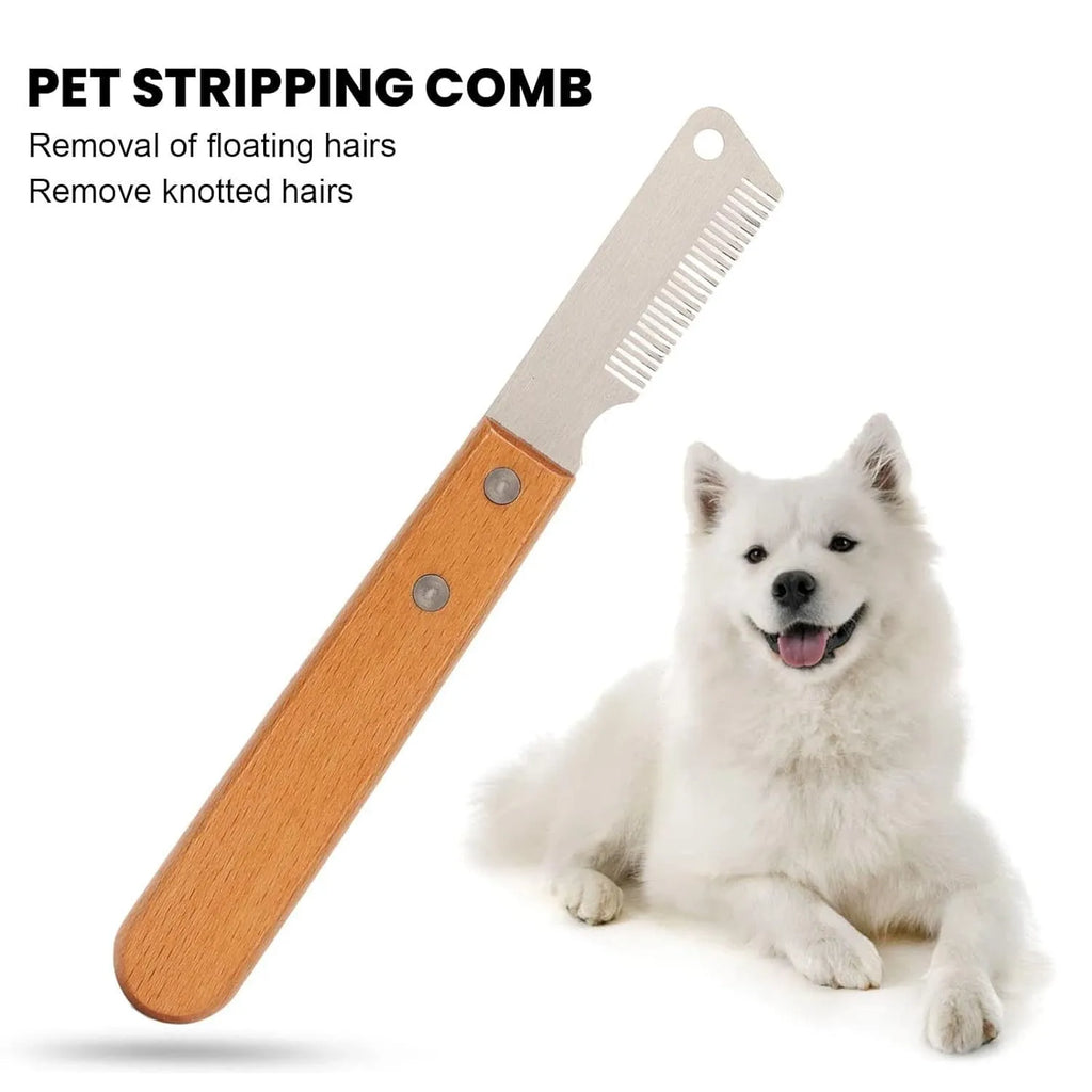 Wood handle pet stripping knife grooming tool for dogs and cats with two size options