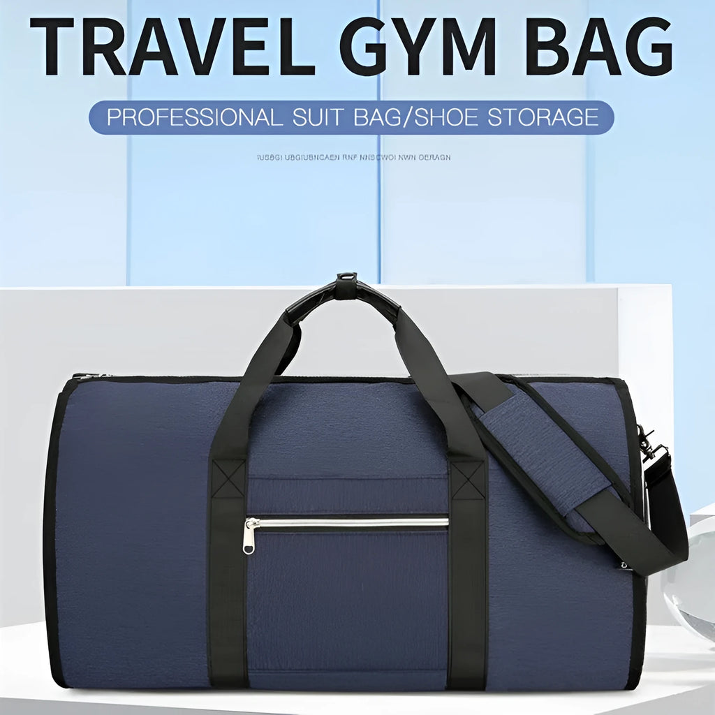 Durable oxford cloth sports bag in grey colour, showing dry wet separation compartments.