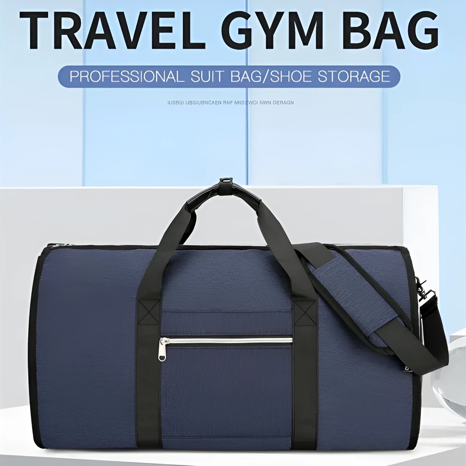 Durable oxford cloth sports bag in grey colour, showing dry wet separation compartments.