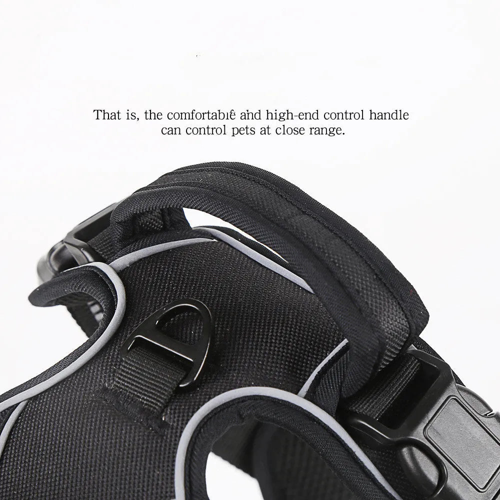Breathable reflective dog harness no pull vest in black with adjustable chest strap