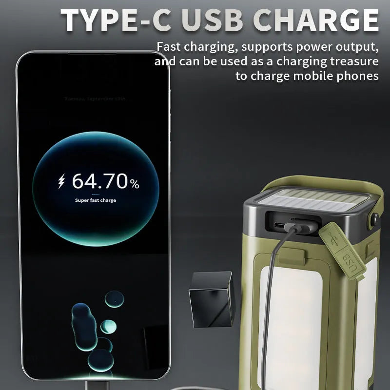LY24 four-leaf folding solar camping lamp with 2000mAh battery and press switch