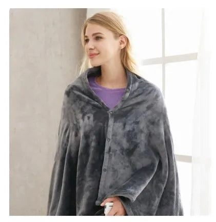 Grey coral fleece USB heated blanket showing carbon fibre heating elements and control button.