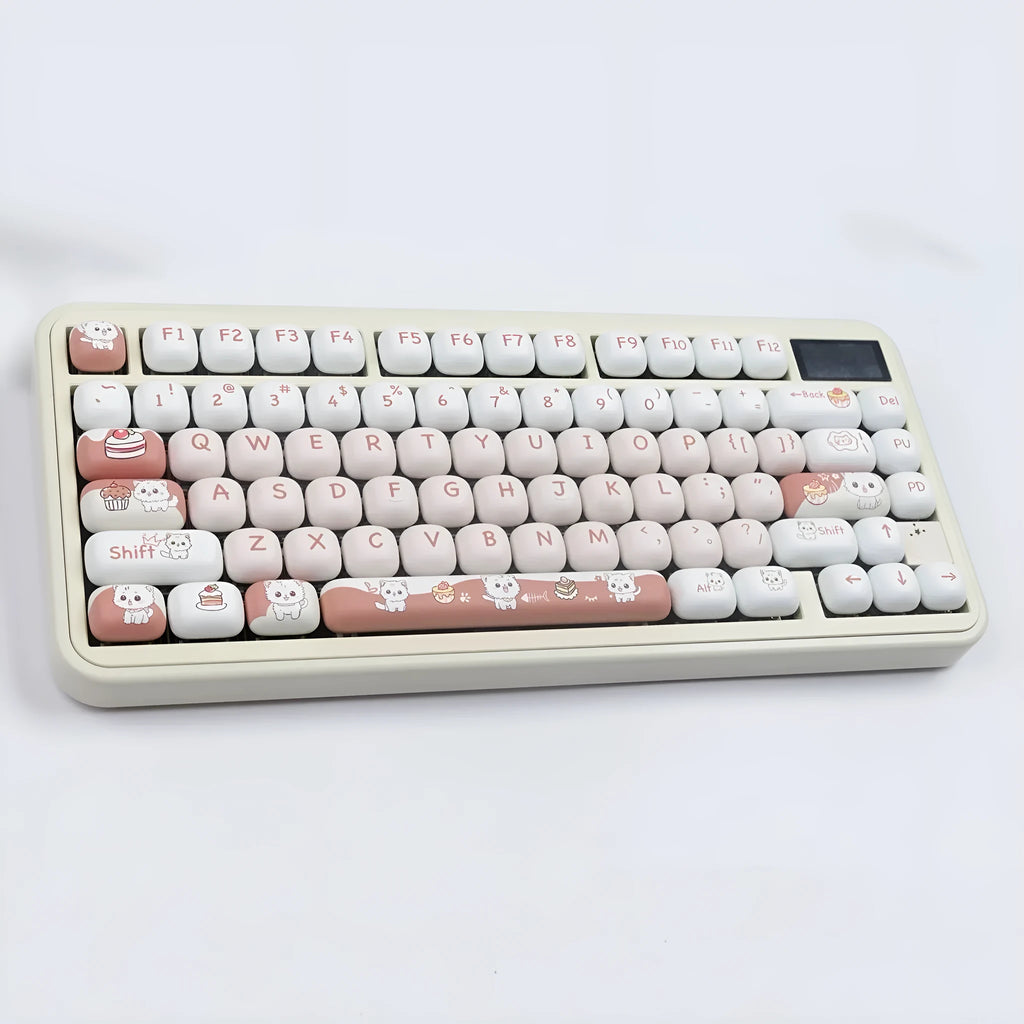 Dessert cat themed mechanical keyboard key caps with colourful sublimation printing in MOG round design