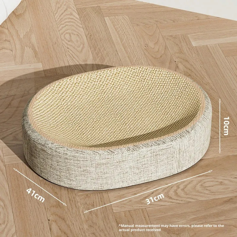 Integrated elliptical wear-resistant cat scratching board made of sisal rug in oval basin style