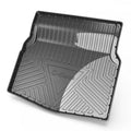 Black TPE car boot liner with carbon fibre pattern texture lying flat.