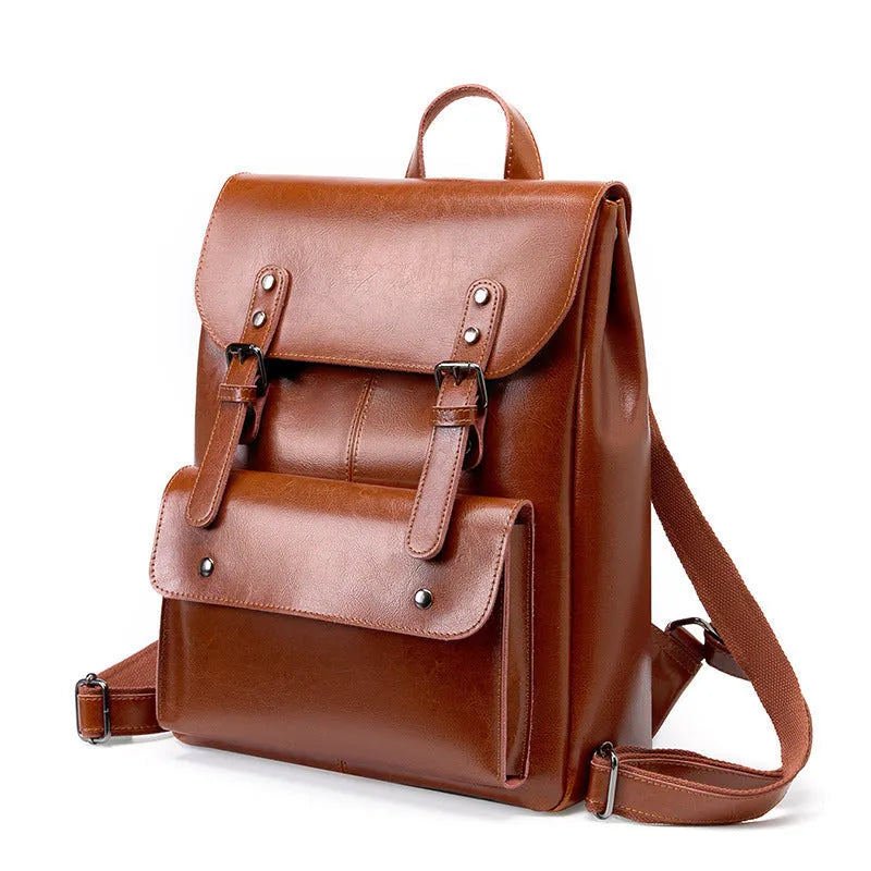 Genuine leather women's computer backpack in black, brown, and coffee brown colours