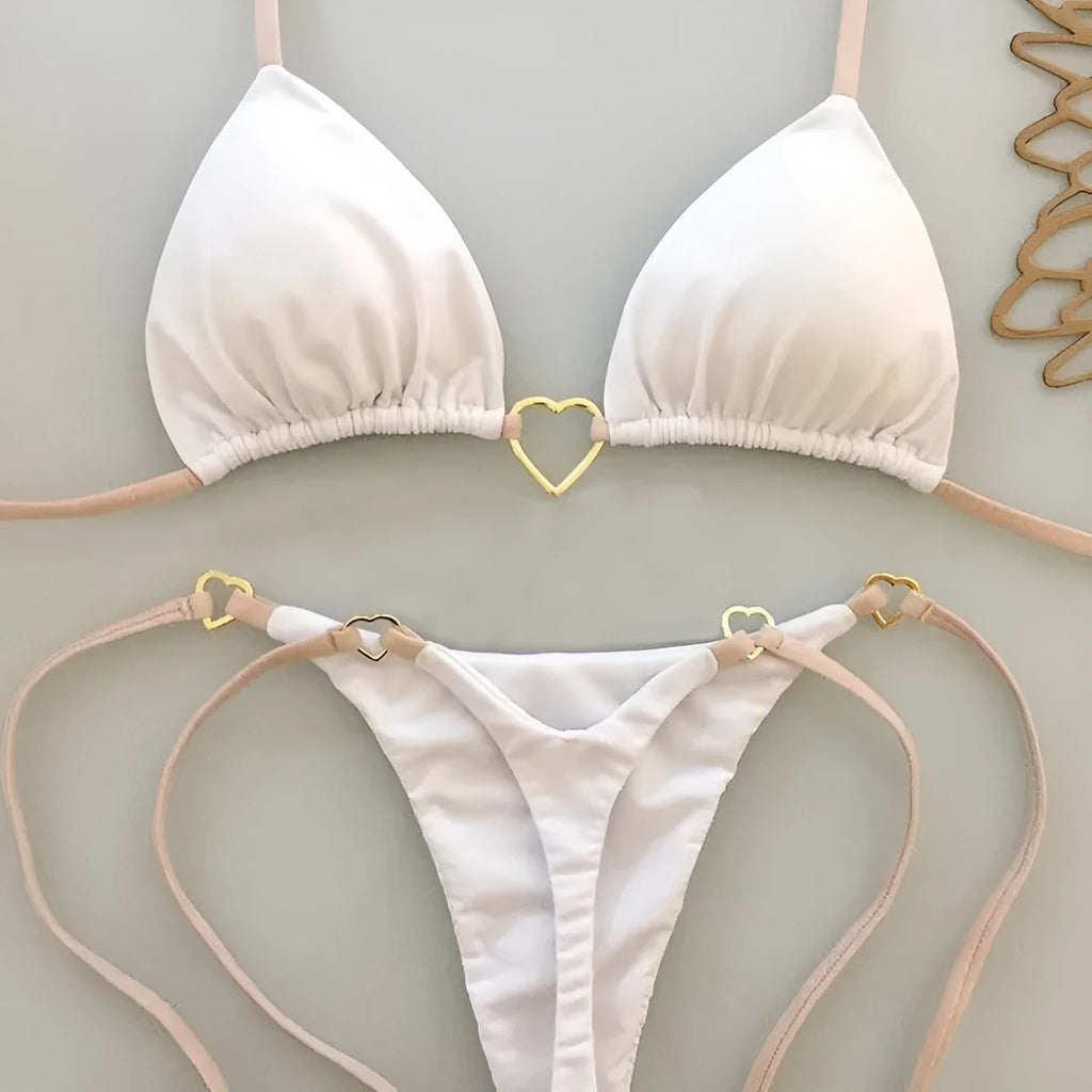 Women's low waist lace-up bikini set in solid colour nylon, sizes S M L