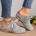 Women's lace-up wedge slippers with hollow out design in light grey colour