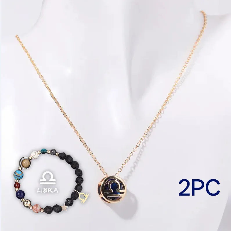 A natural stone beaded necklace and matching bracelet set laid flat, showing the textured stone beads.