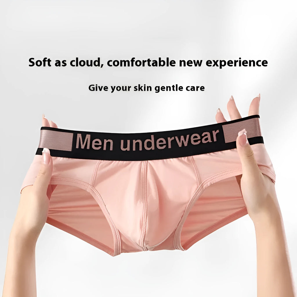 Men's modal briefs with gradient belt detail in low waist design showing black, white, and pink colour options