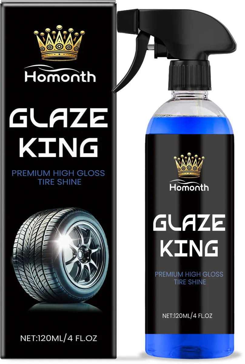 Premium High Gloss Tire Shine spray bottle with 120ml label on black tyre