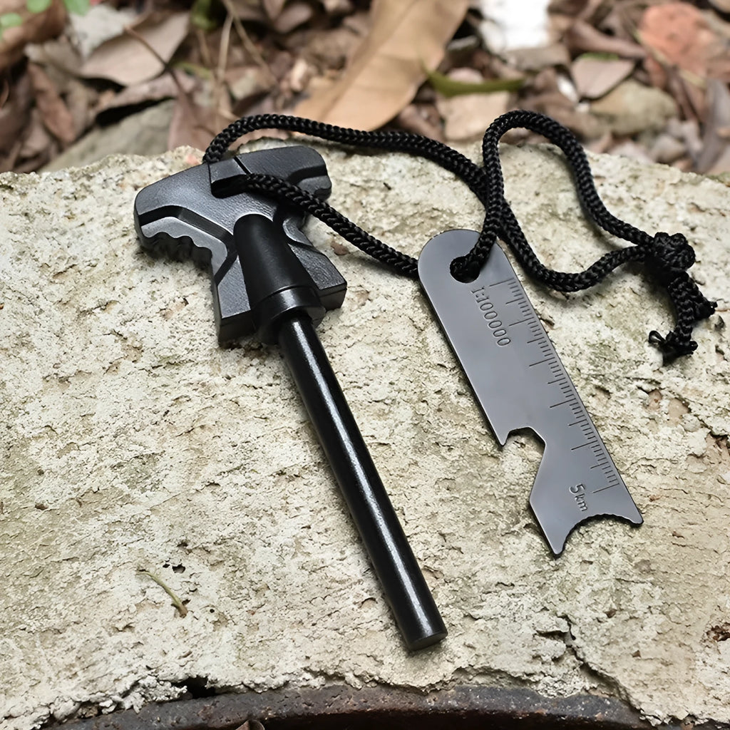 Butterfly-shaped stainless steel firesteel with bottle opener measuring 117mm by 43mm