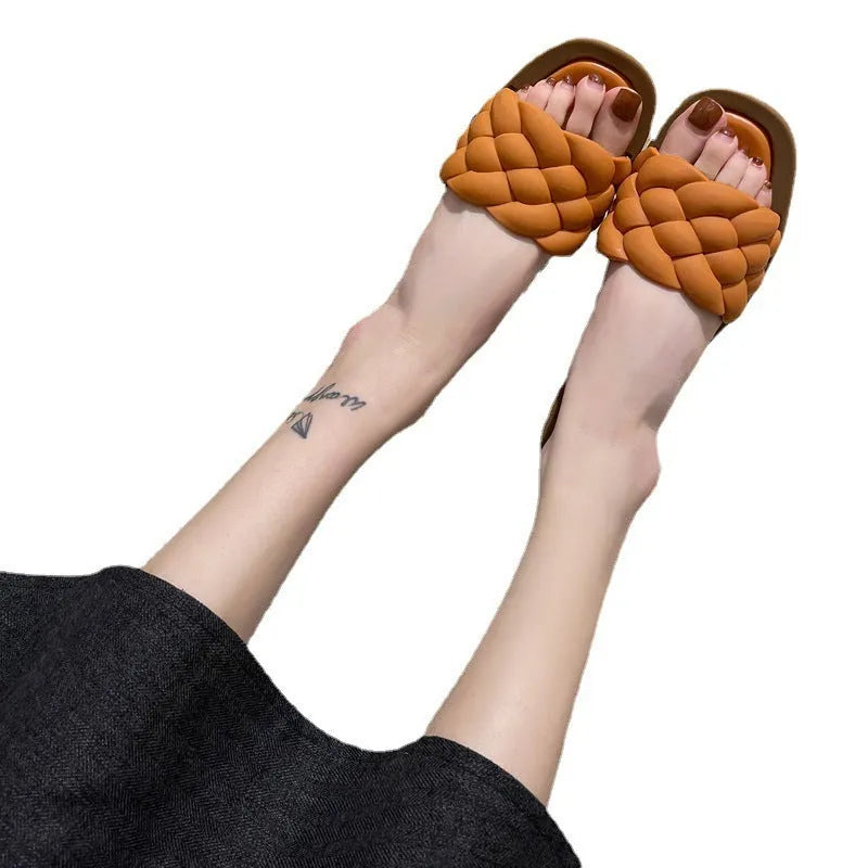 Women's PVC plaid beach sandals with a thick non-slip sole in black, green, orange, and white colour options.