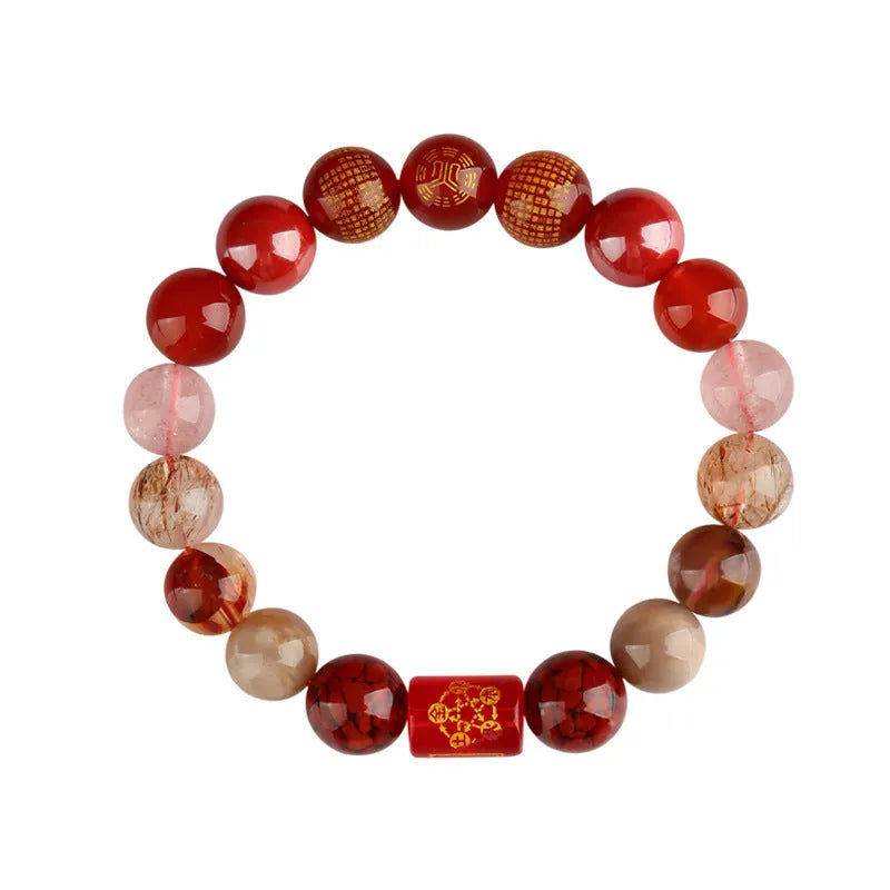 Handmade Five Elements crystal bracelet showing gold wood water fire soil colours