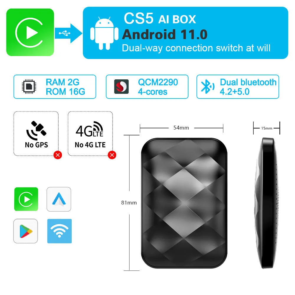 Car Android smart box for infotainment system upgrades with ABS plastic housing