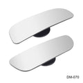 Glass adjustable blind spot mirror with angle bracket shown next to a vehicle rearview mirror.