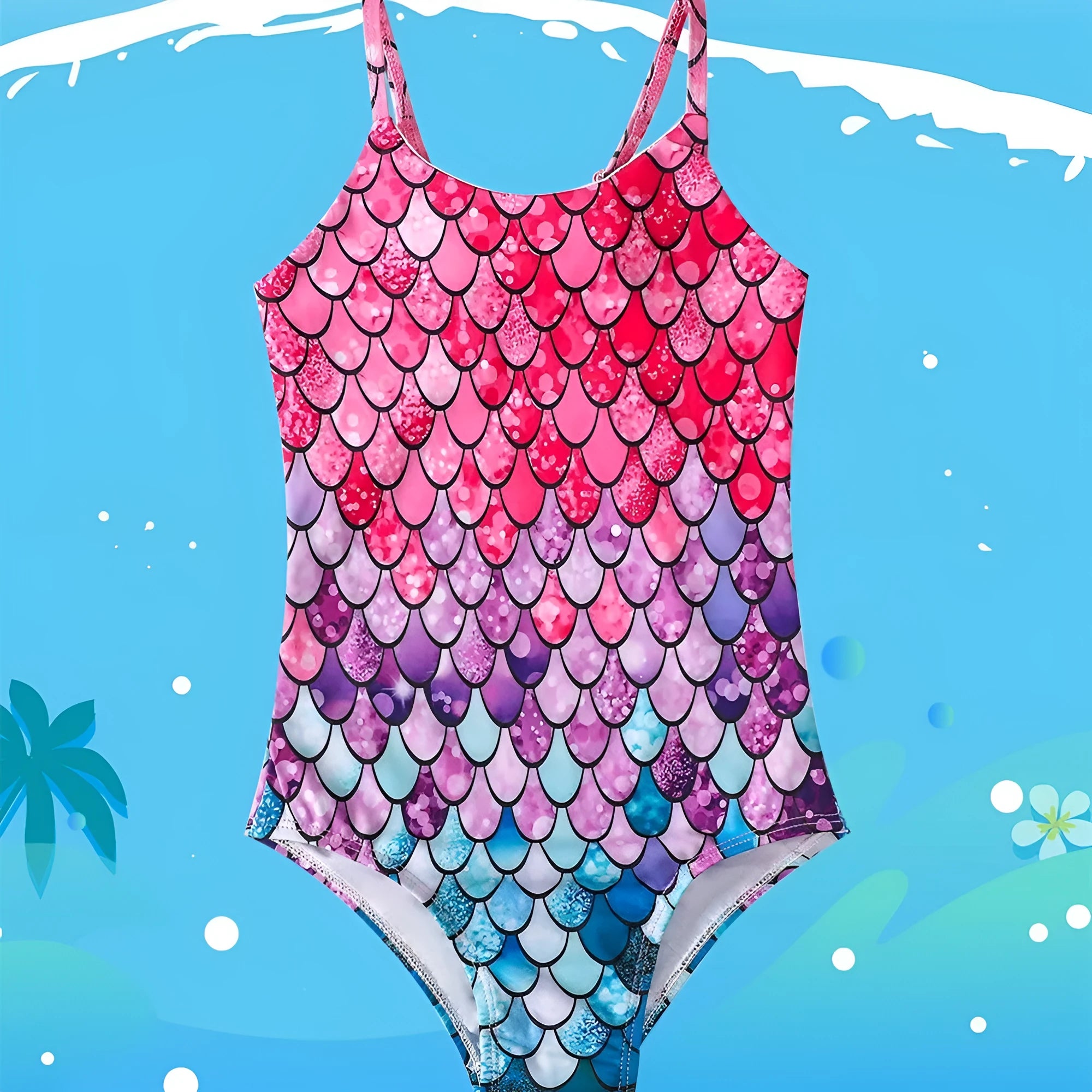 Children's mermaid one-piece swimsuit in polyester with high elasticity
