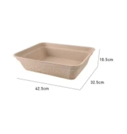 Brown biodegradable disposable cat litter box shown in three available sizes for small cats.