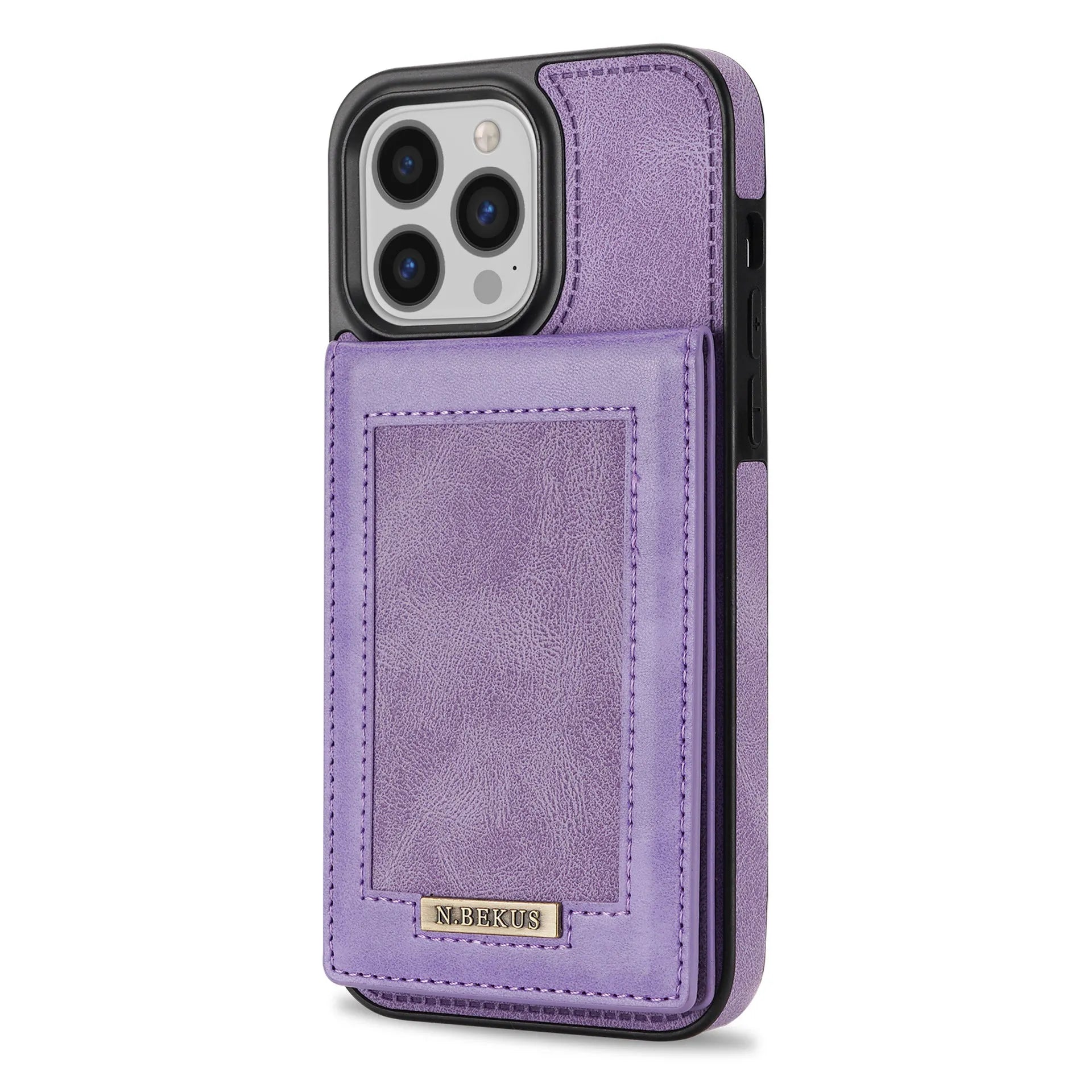 Black card holder phone case with photo frame and magnetic snap for Samsung S23