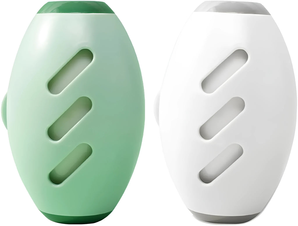 Green or white reusable gel lint roller ball for pet hair removal on fabric.