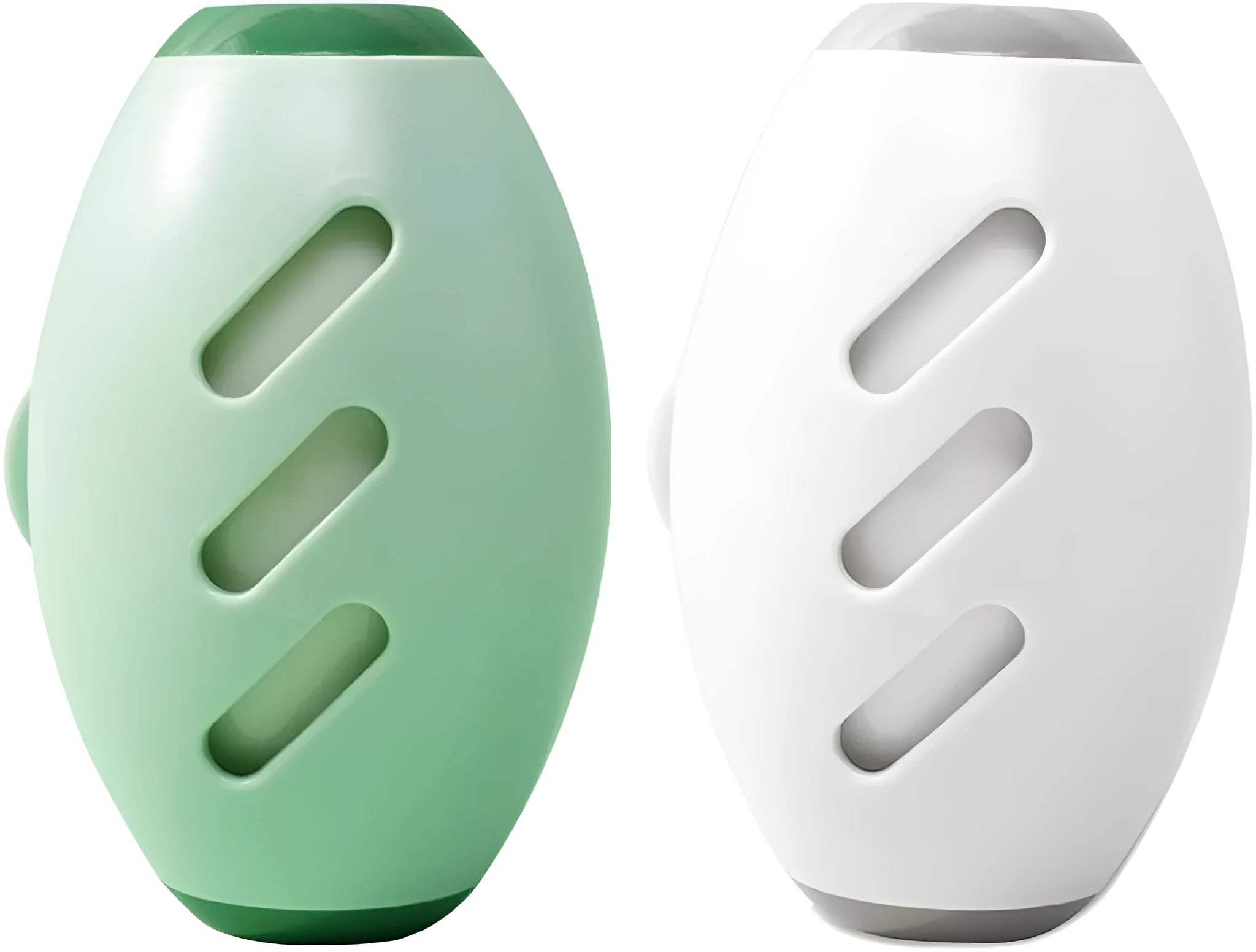 Green or white reusable gel lint roller ball for pet hair removal on fabric.