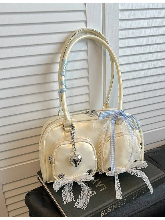 Soft PU shoulder bag with double straps in horizontal square shape