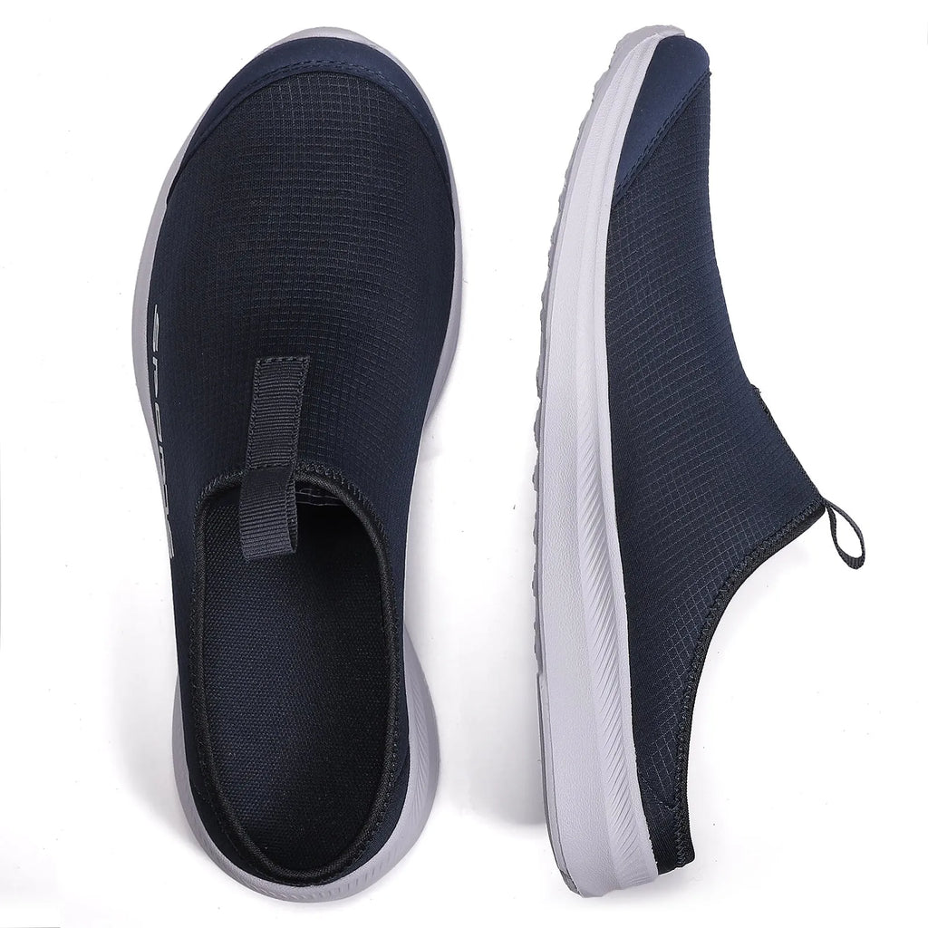 Men's breathable mesh half slippers in khaki with EVA sole, shown on a light background