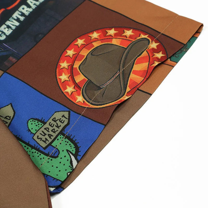 Men's cardigan style loose polyester short sleeve t-shirt in Card Brown colour with open front