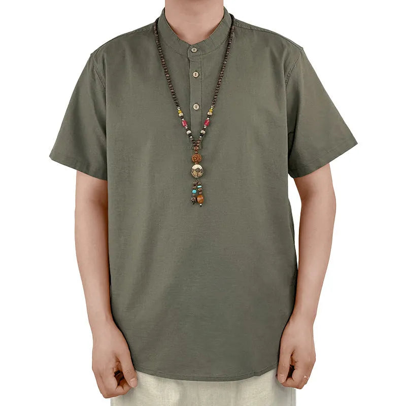 Men's linen summer T-shirt in solid colours with short sleeves and thin fabric