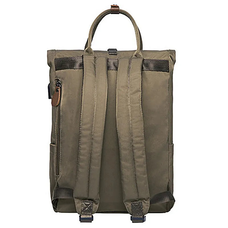 Polyester casual backpack in black, dark grey or green, showing zippered opening and under 20L capacity.