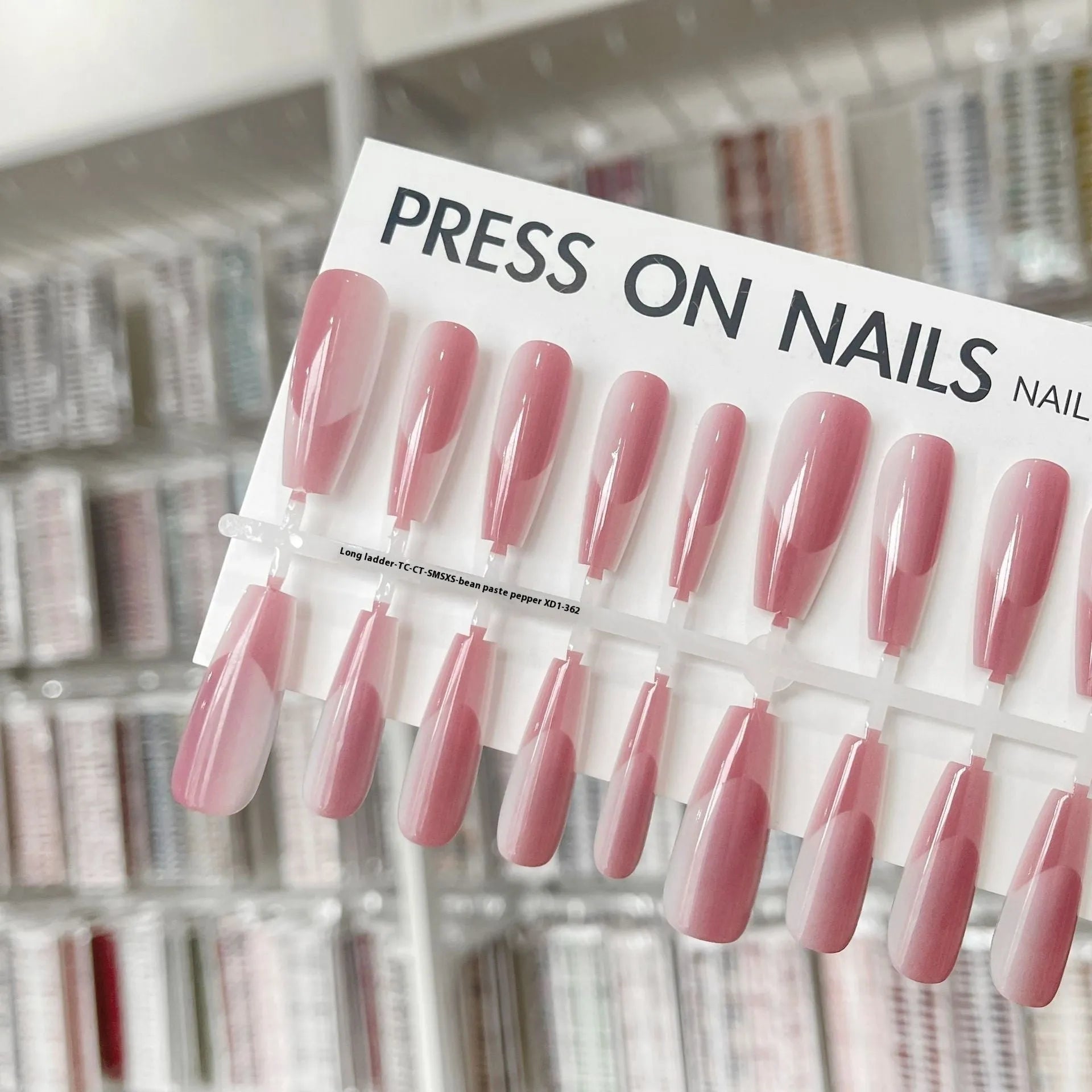 High-grade long crystal plated frosted seal nail sticker in bean paste chili colour, 40 pieces