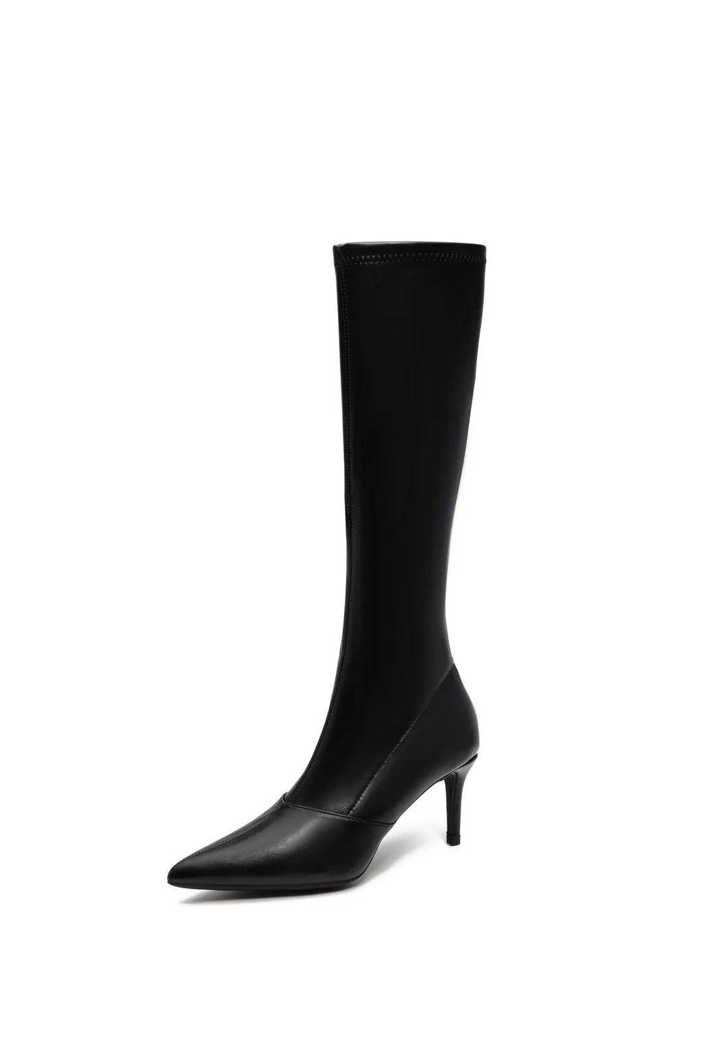 Women's stiletto heel high boots side zipper knight style black colour leather lining rubber sole