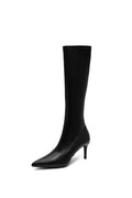Women's stiletto heel high boots side zipper knight style black colour leather lining rubber sole