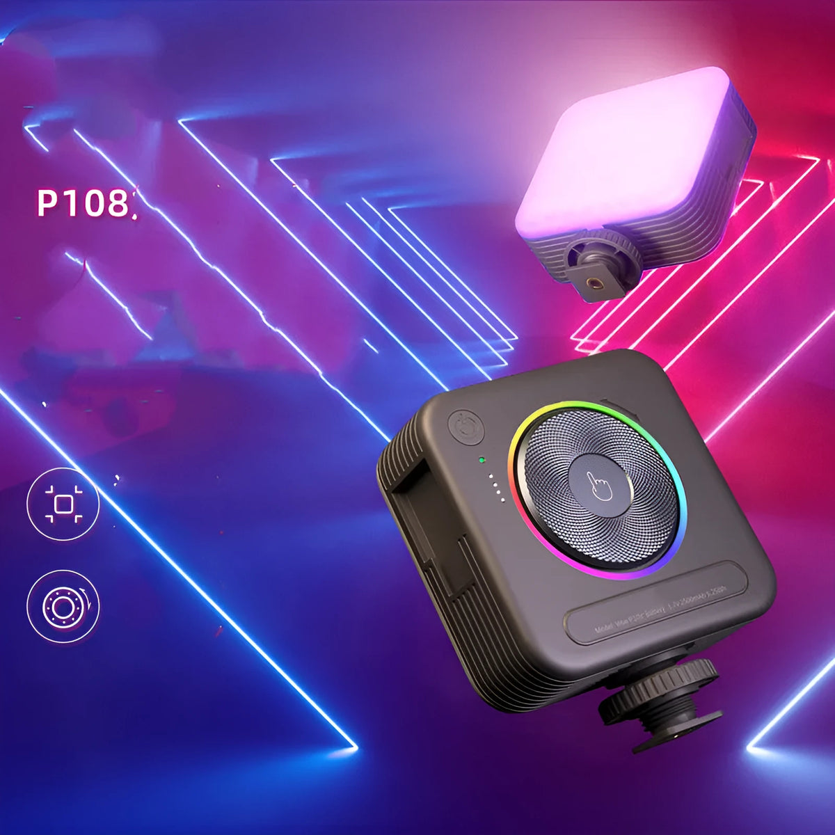 Portable LED fill light, 72x89x31.6mm, ABS and aluminium alloy, 5W, RGB and dual colour, USB-C