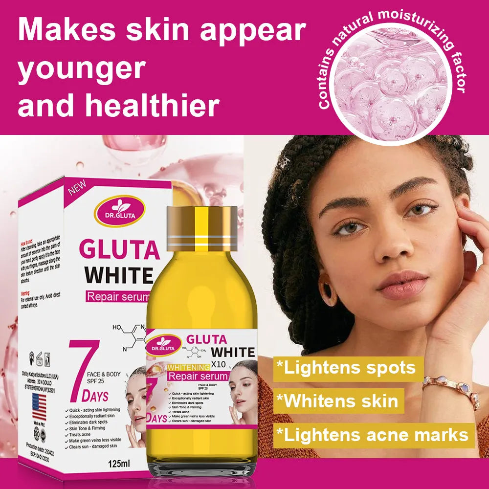 125ml glutathione whitening serum bottle for 7-day whitening repair, moisturising and anti-ageing facial care