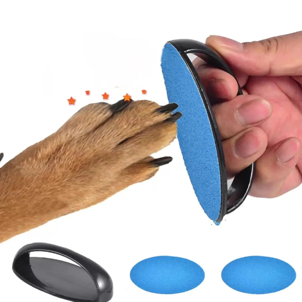 Square dog nail file scratch board with round grinder surface and ergonomic handle