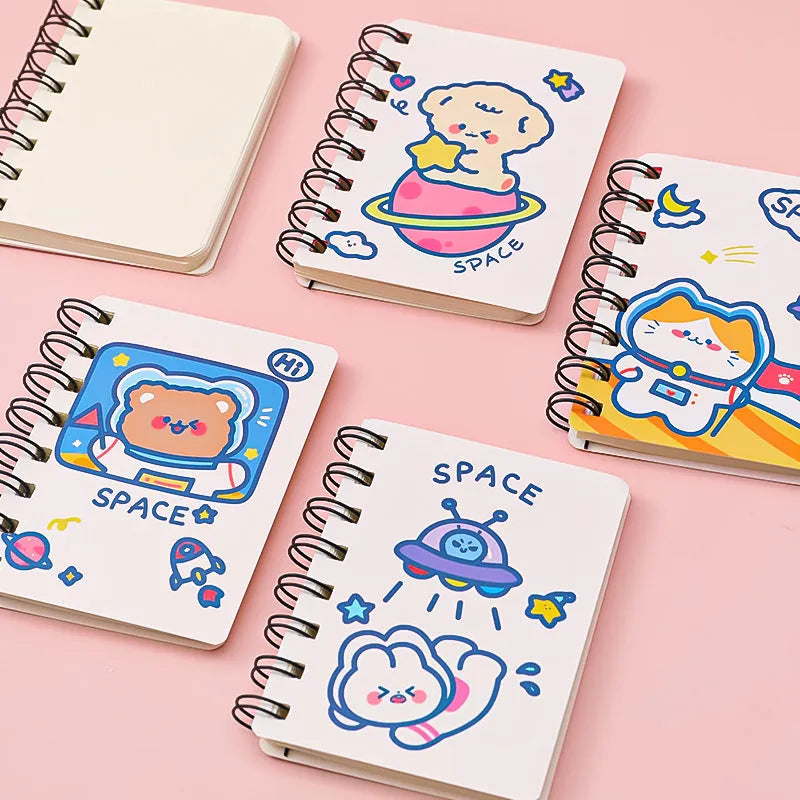 Astronaut series pocket flipper notebook showing 10.5cm x 8cm dimensions with choice of four cover designs