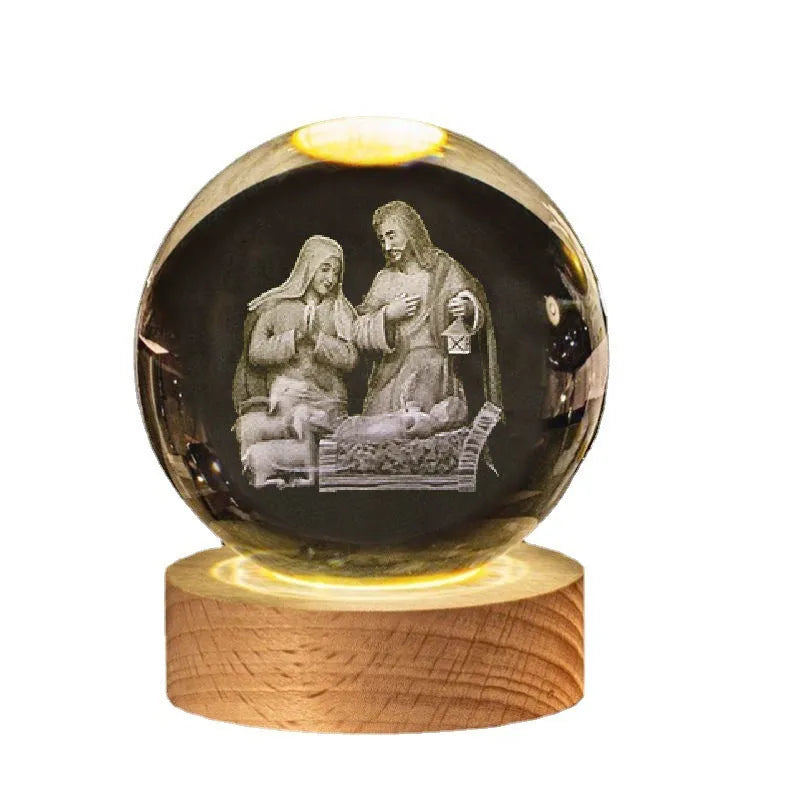6cm white crystal ball ornament with warm light base showing purity symbols
