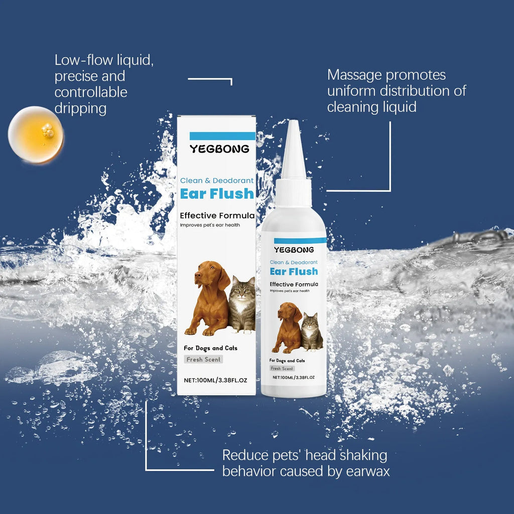 100ml bottle of ear cleaner solution for dogs and cats.