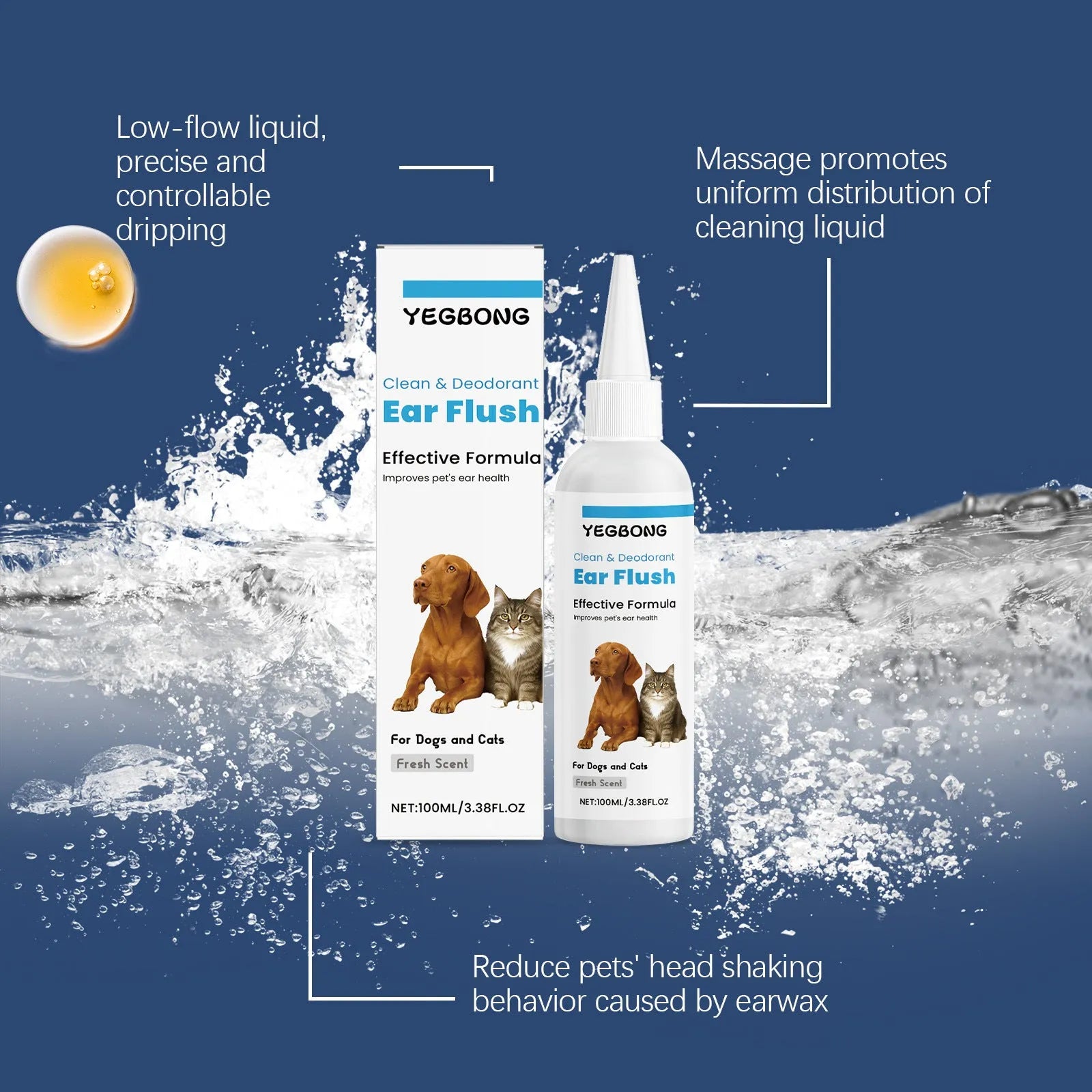 100ml bottle of ear cleaner solution for dogs and cats.
