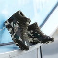 Green camouflage canvas sneakers with rubber soles for women, casual footwear