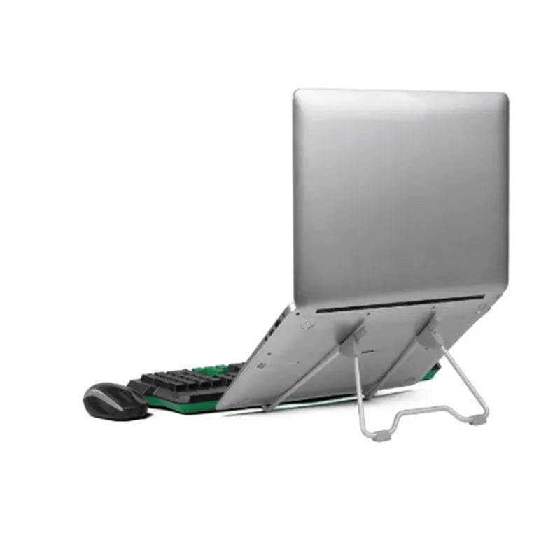 Grey aluminium alloy adjustable phone and laptop stand on desk