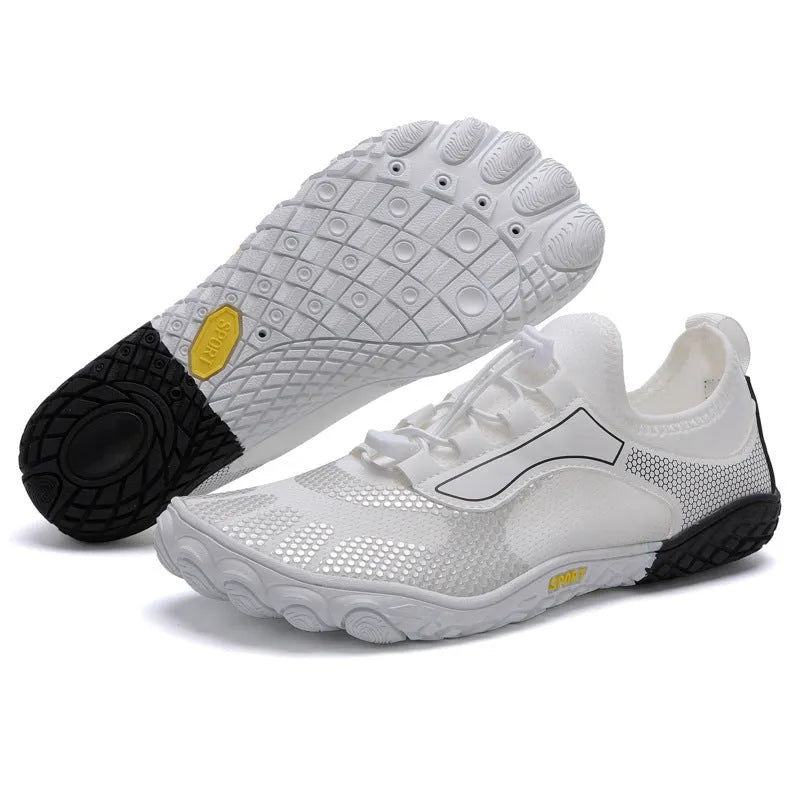 Pair of upstream shoes in 2303 Black with non-slip rubber sole and elastic fabric upper