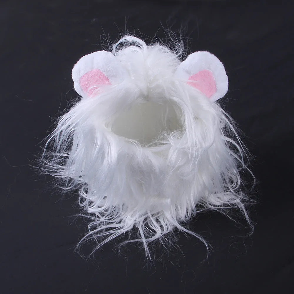 Black lion mane headgear for pet cat with adjustable elastic band