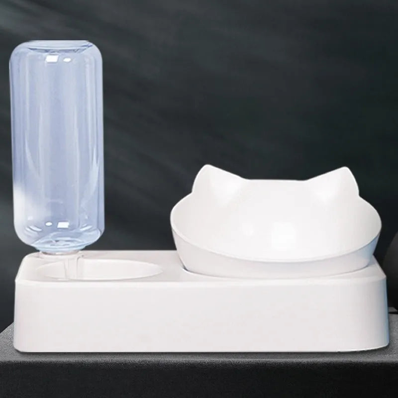 White plastic anti-overturning dog and cat food bowl, small 24.5 x 13.5 x 22cm and large 27 x 16 x 22cm sizes