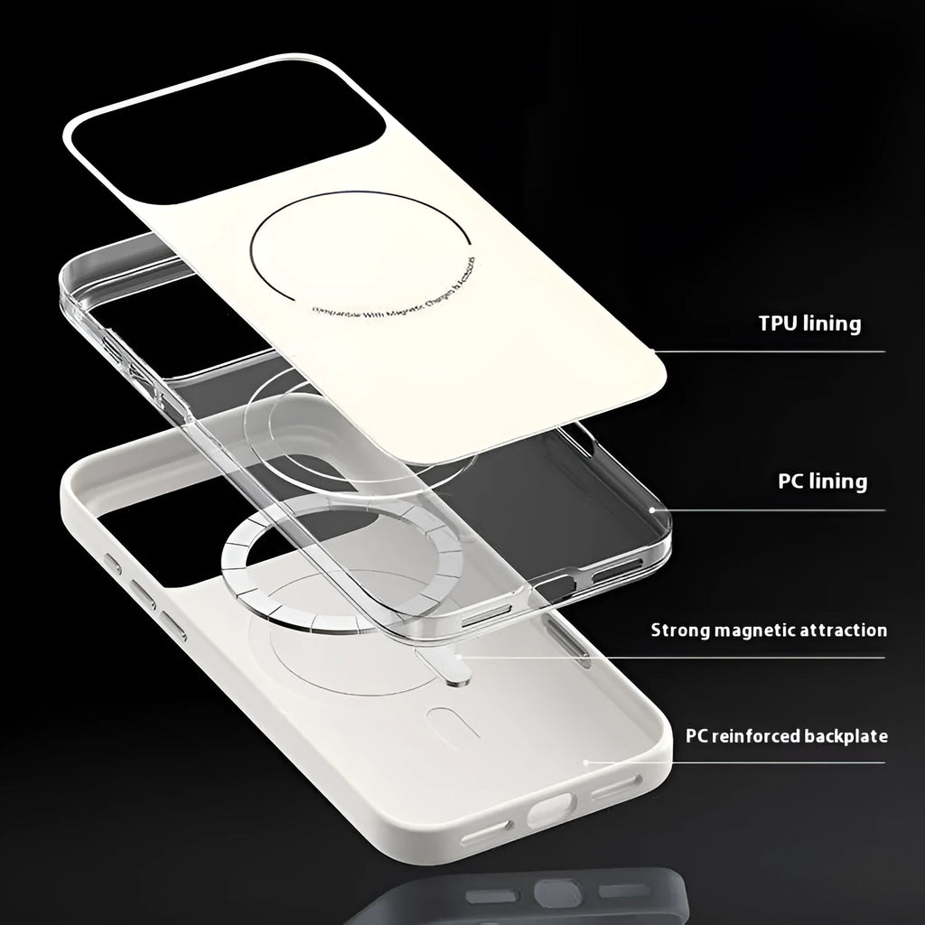 Frosted matte magnetic protective case for iPhone 17 series in black colour showing camera button protection