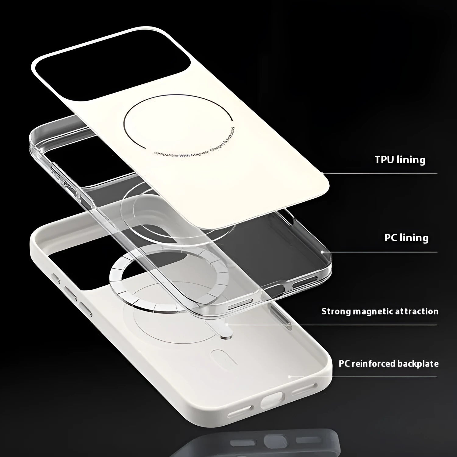 Frosted matte magnetic protective case for iPhone 17 series in black colour showing camera button protection
